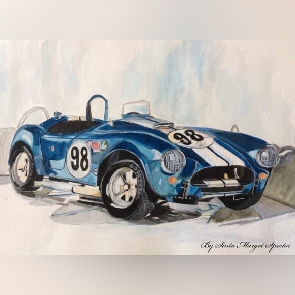 Hand painted watercolor print if a car I painted on a digital print in color NWT - Picture 1 of 8
